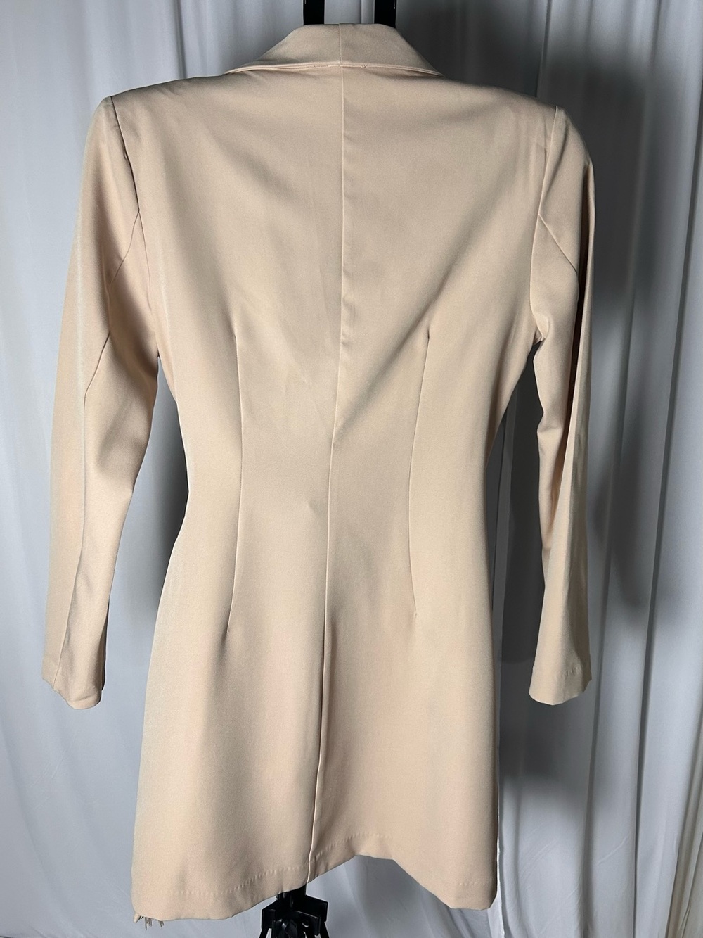 Neutral Beige Wrap Blazer with Fringe Tie - Picture 2 of 4